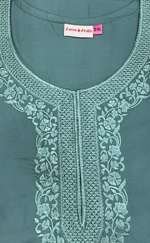 Light Green Embroidery Soft Cotton Nighty. Soft Breathable Fabric | Laces and Frills