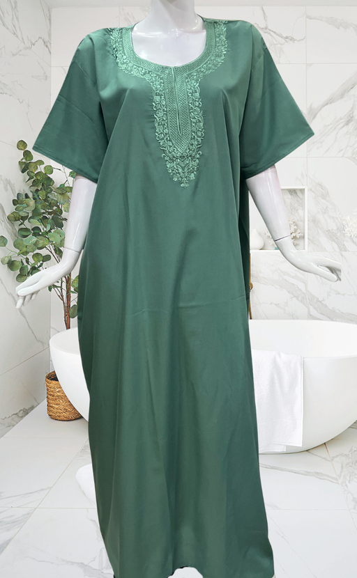 Light Green Embroidery Soft Cotton Nighty. Soft Breathable Fabric | Laces and Frills