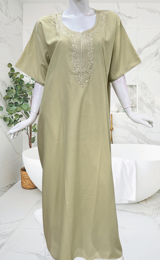 Beige Embroidery Soft Cotton Nighty. Soft Breathable Fabric | Laces and Frills