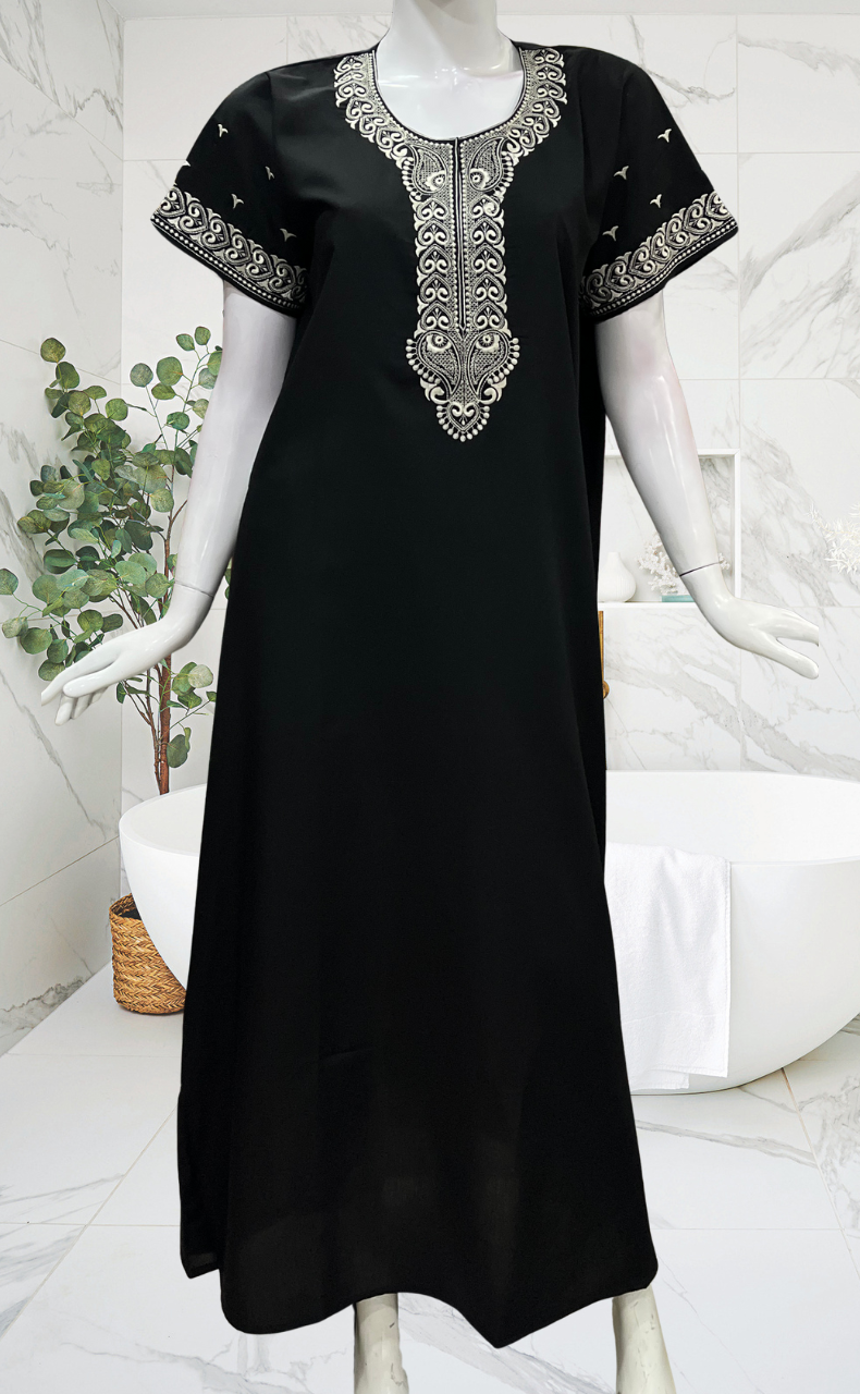 Black Embroidery Soft Cotton Nighty. Soft Breathable Fabric | Laces and Frills