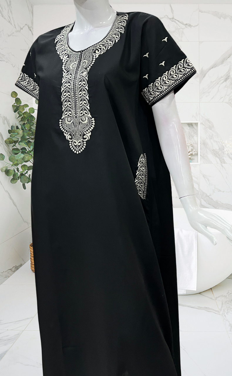 Black Embroidery Soft Cotton Nighty. Soft Breathable Fabric | Laces and Frills