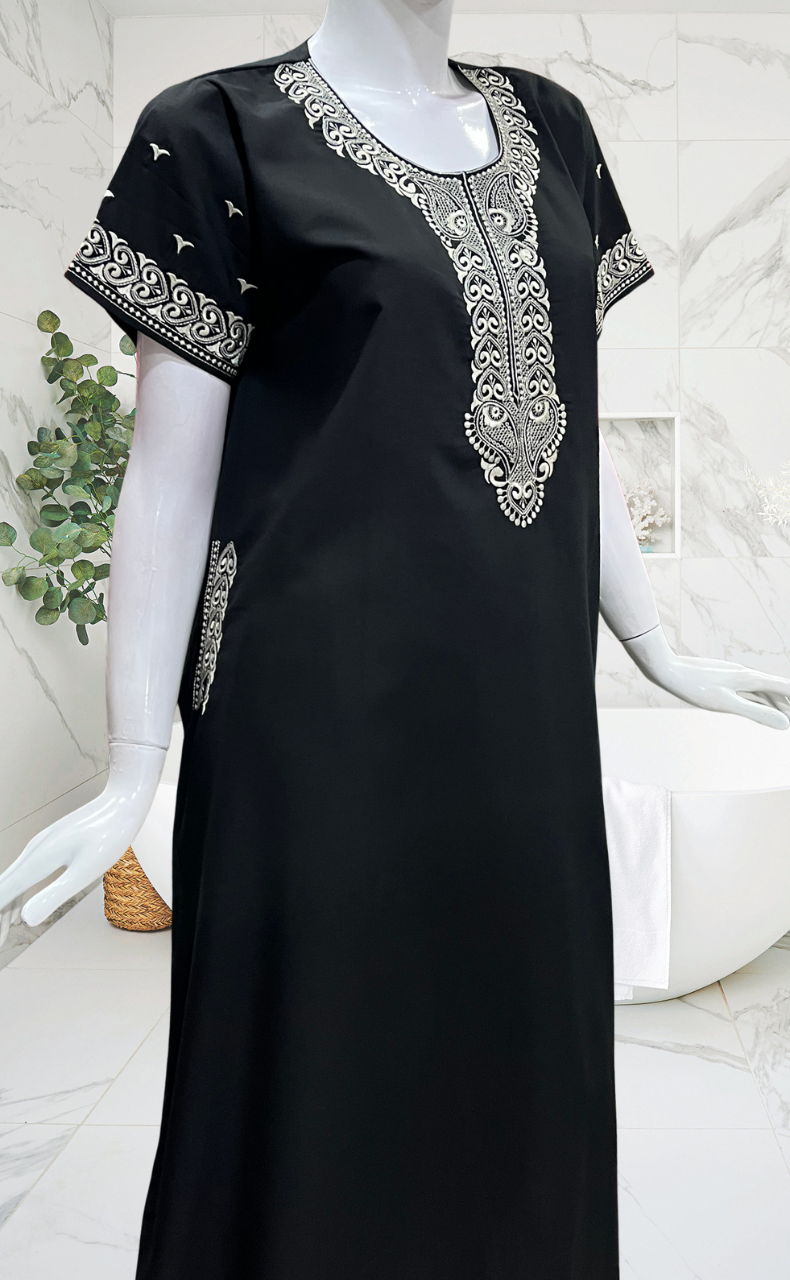 Black Embroidery Soft Cotton Nighty. Soft Breathable Fabric | Laces and Frills