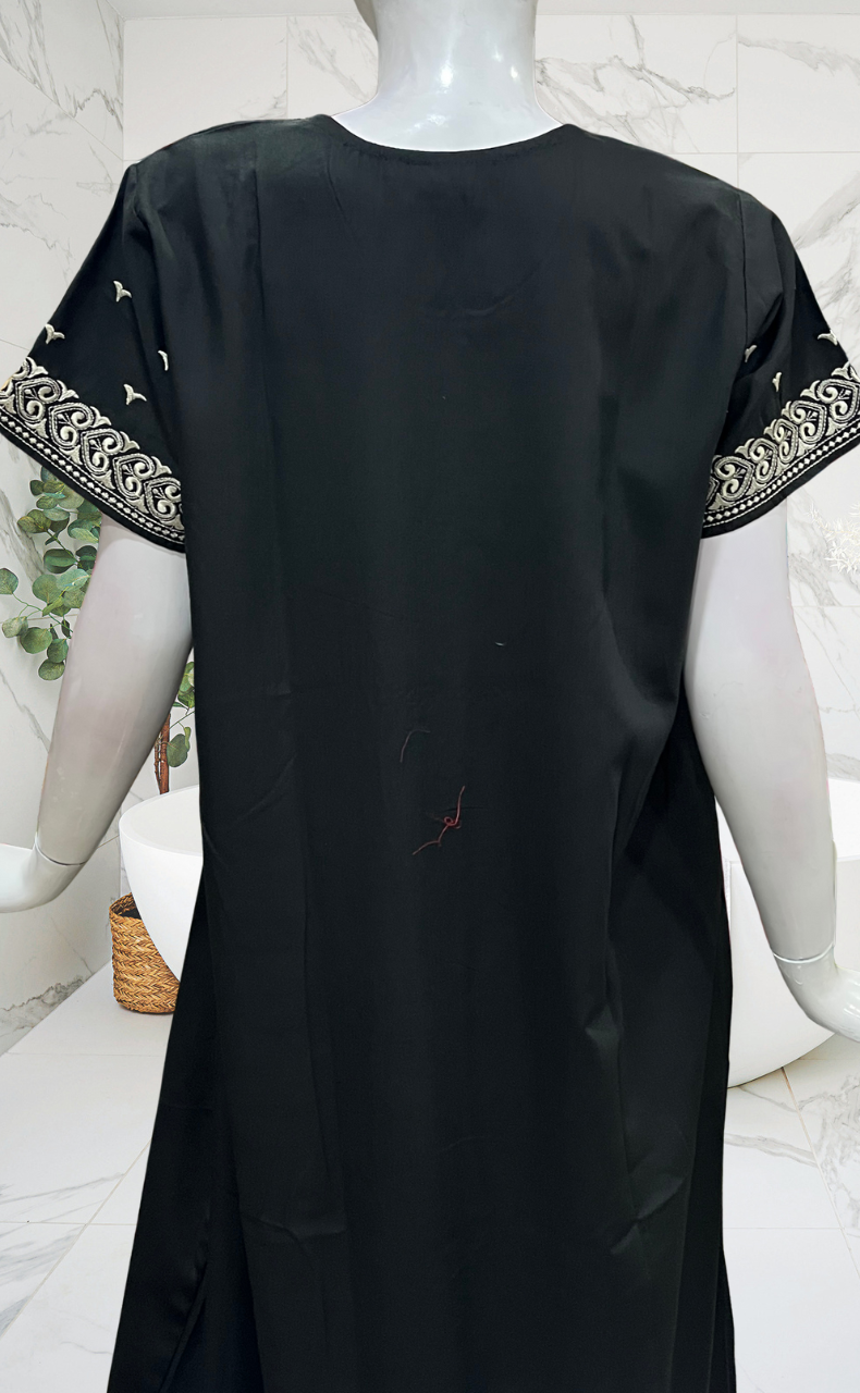 Black Embroidery Soft Cotton Nighty. Soft Breathable Fabric | Laces and Frills