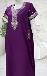 Violet Embroidery Soft Cotton Nighty. Soft Breathable Fabric | Laces and Frills