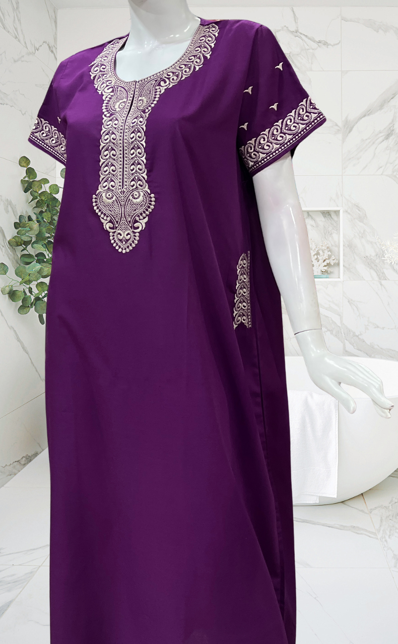 Violet Embroidery Soft Cotton Nighty. Soft Breathable Fabric | Laces and Frills