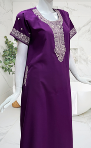 Violet Embroidery Soft Cotton Nighty. Soft Breathable Fabric | Laces and Frills