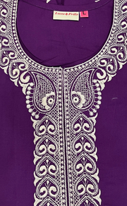 Violet Embroidery Soft Cotton Nighty. Soft Breathable Fabric | Laces and Frills