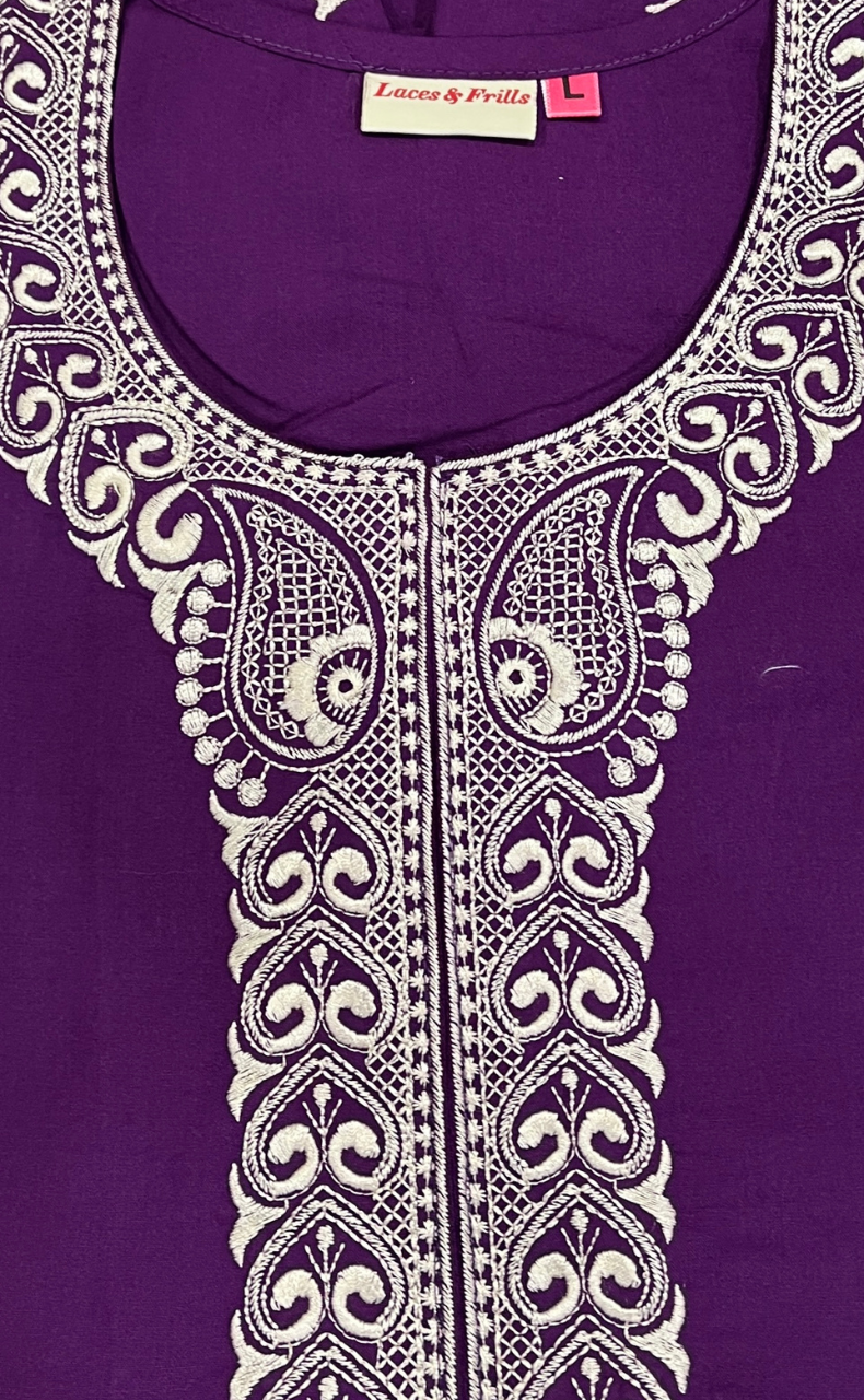 Violet Embroidery Soft Cotton Nighty. Soft Breathable Fabric | Laces and Frills