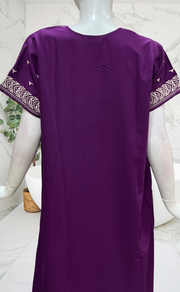 Violet Embroidery Soft Cotton Nighty. Soft Breathable Fabric | Laces and Frills