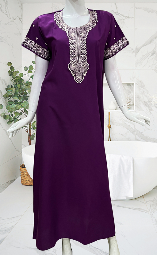 Violet Embroidery Soft Cotton Nighty. Soft Breathable Fabric | Laces and Frills