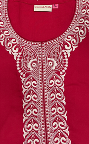 Red Embroidery Soft Cotton Nighty. Soft Breathable Fabric | Laces and Frills
