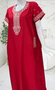 Red Embroidery Soft Cotton Nighty. Soft Breathable Fabric | Laces and Frills