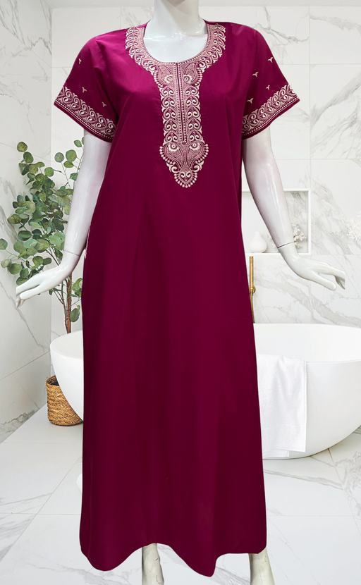 Pink Embroidery Soft Cotton Nighty. Soft Breathable Fabric | Laces and Frills