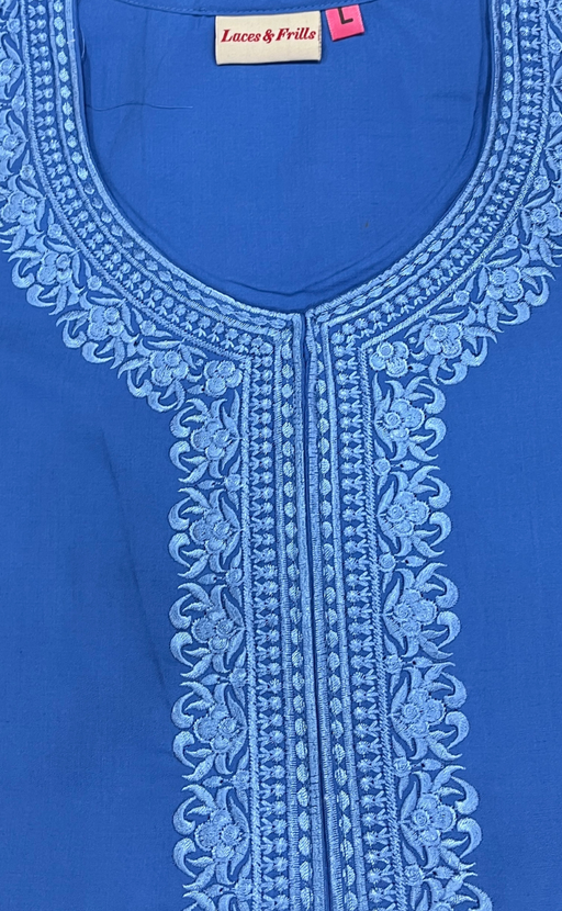 Light Blue Embroidery Soft Cotton Nighty. Soft Breathable Fabric | Laces and Frills
