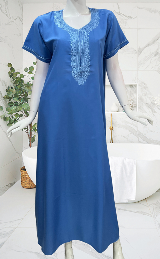 Light Blue Embroidery Soft Cotton Nighty. Soft Breathable Fabric | Laces and Frills