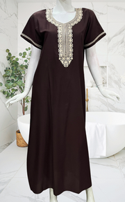 Brown Embroidery Soft Cotton Nighty. Soft Breathable Fabric | Laces and Frills