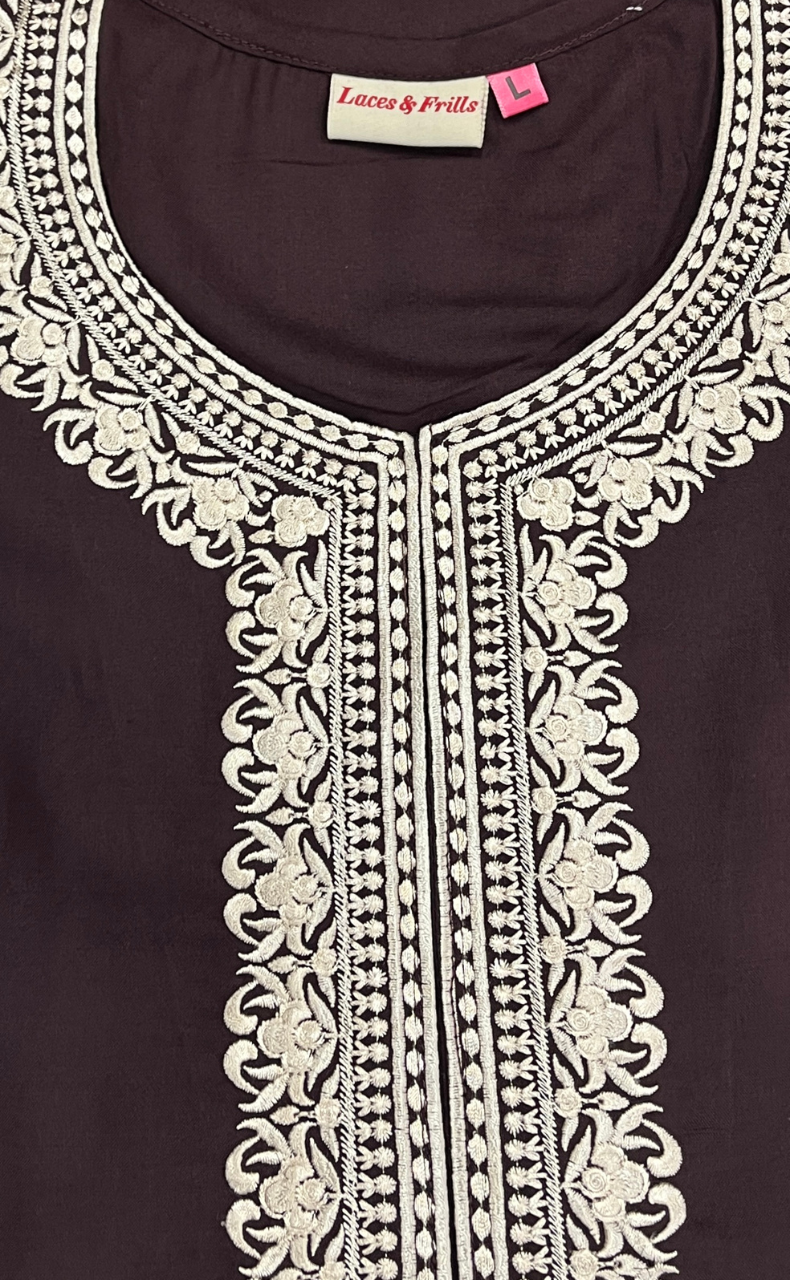 Brown Embroidery Soft Cotton Nighty. Soft Breathable Fabric | Laces and Frills