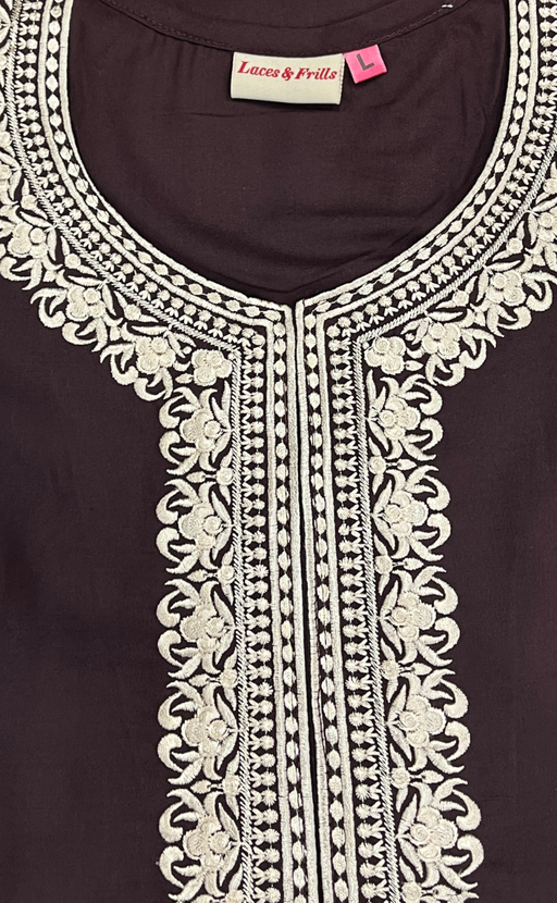 Brown Embroidery Soft Cotton Nighty. Soft Breathable Fabric | Laces and Frills