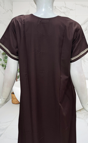Brown Embroidery Soft Cotton Nighty. Soft Breathable Fabric | Laces and Frills
