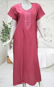 English Pink Embroidery Soft Cotton Nighty. Soft Breathable Fabric | Laces and Frills