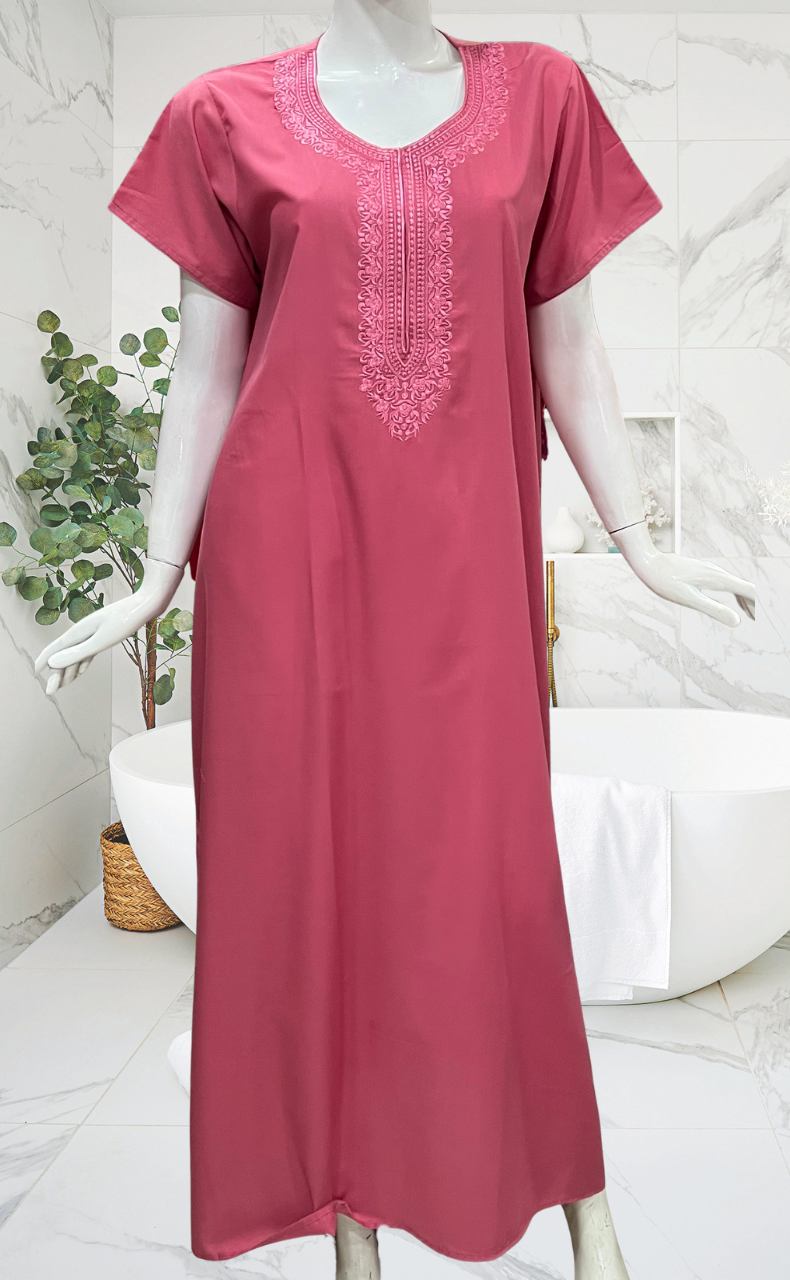 English Pink Embroidery Soft Cotton Nighty. Soft Breathable Fabric | Laces and Frills