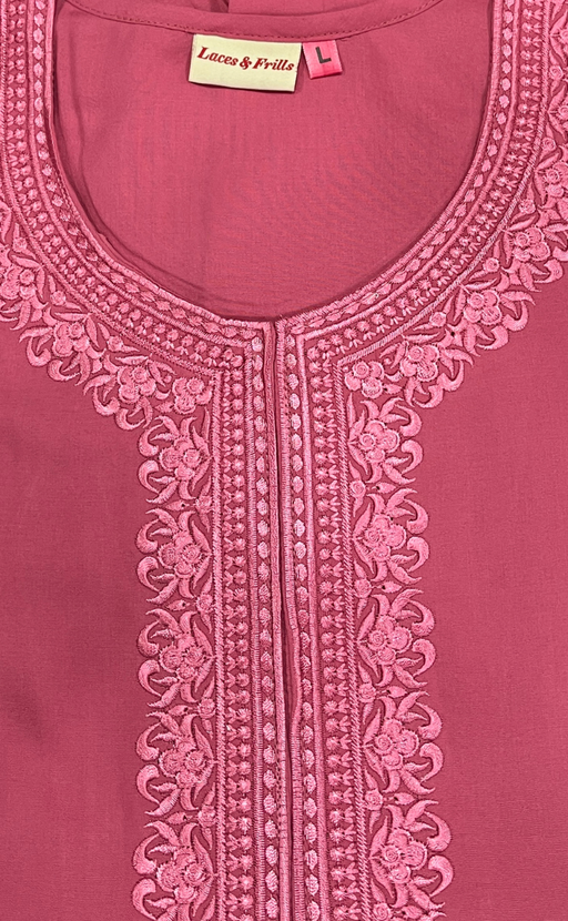 English Pink Embroidery Soft Cotton Nighty. Soft Breathable Fabric | Laces and Frills