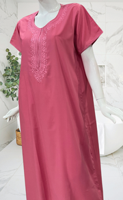 English Pink Embroidery Soft Cotton Nighty. Soft Breathable Fabric | Laces and Frills