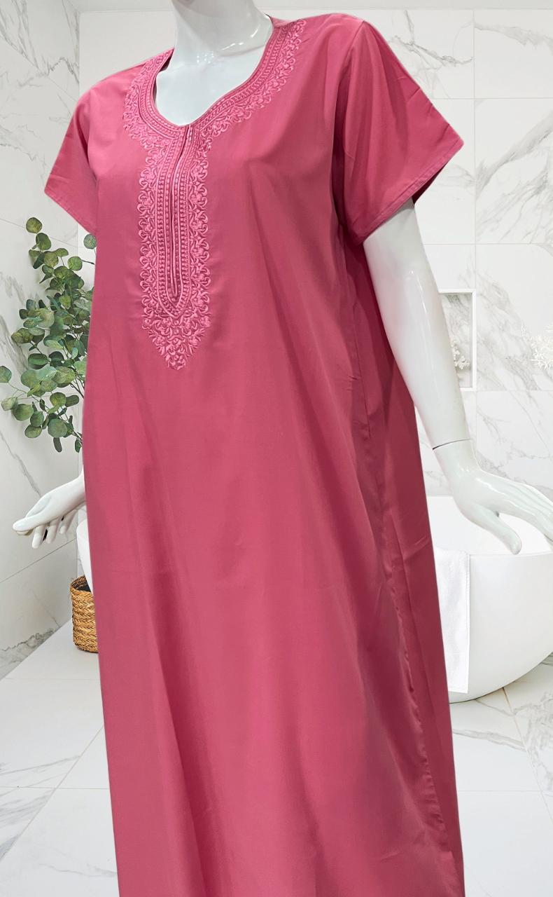 English Pink Embroidery Soft Cotton Nighty. Soft Breathable Fabric | Laces and Frills