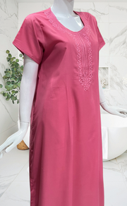 English Pink Embroidery Soft Cotton Nighty. Soft Breathable Fabric | Laces and Frills