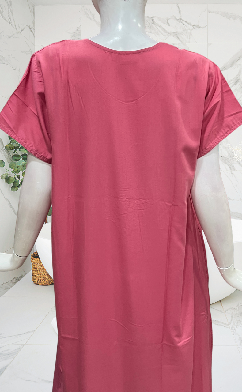 English Pink Embroidery Soft Cotton Nighty. Soft Breathable Fabric | Laces and Frills
