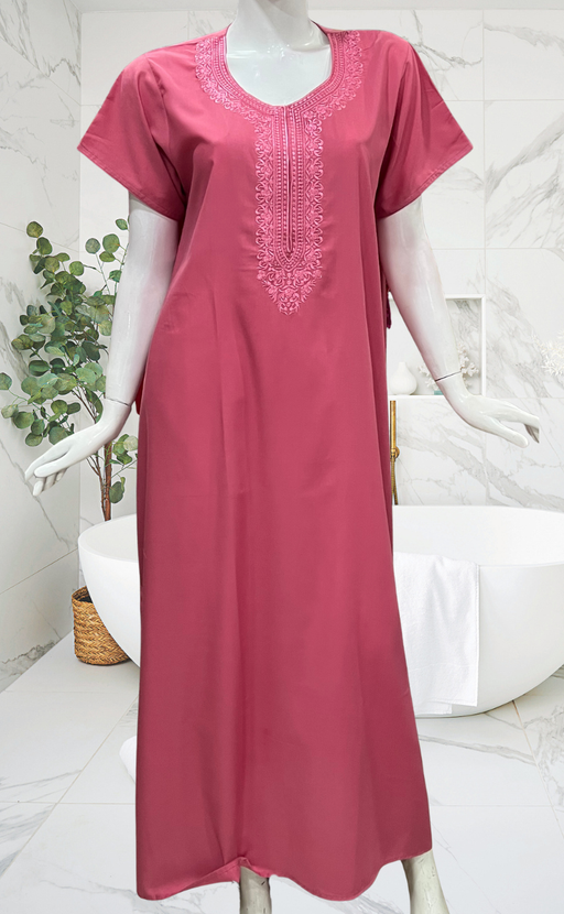English Pink Embroidery Soft Cotton Nighty. Soft Breathable Fabric | Laces and Frills