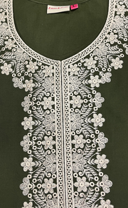 Olive Green Embroidery Soft Cotton Nighty. Soft Breathable Fabric | Laces and Frills