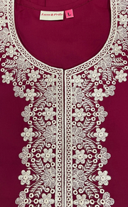 Maroon Embroidery Soft Cotton Nighty. Soft Breathable Fabric | Laces and Frills