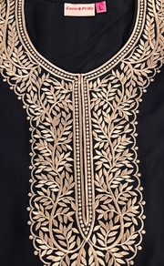 Black Embroidery Soft Cotton Nighty. Soft Breathable Fabric | Laces and Frills