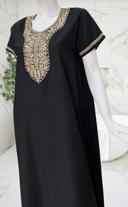Black Embroidery Soft Cotton Nighty. Soft Breathable Fabric | Laces and Frills