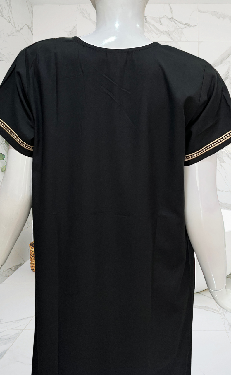 Black Embroidery Soft Cotton Nighty. Soft Breathable Fabric | Laces and Frills