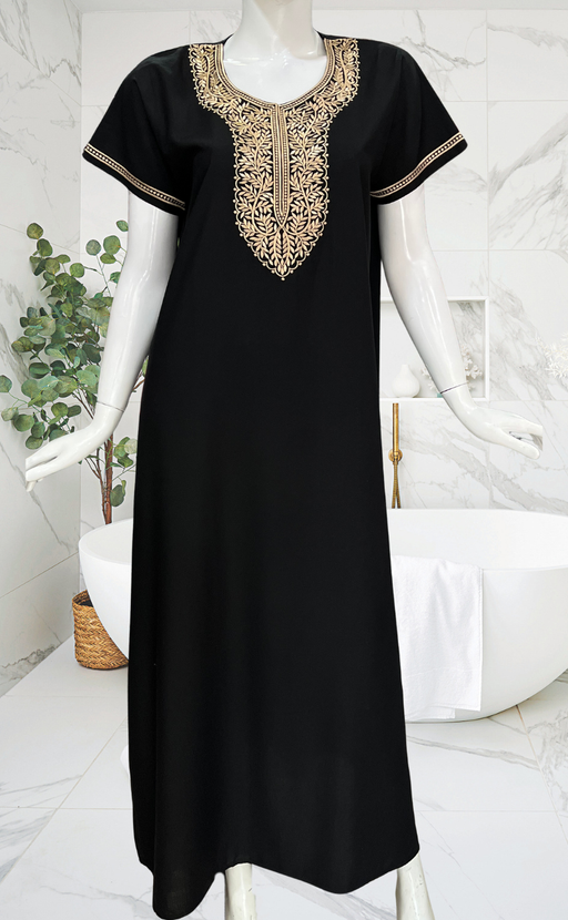 Black Embroidery Soft Cotton Nighty. Soft Breathable Fabric | Laces and Frills