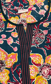 Teal Green Floral Pure Cotton Long Sleeve Nighty. Pure Durable Cotton | Laces and Frills