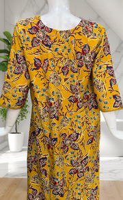 Yellow Floral Pure Cotton Long Sleeve Nighty. Pure Durable Cotton | Laces and Frills