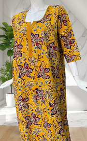 Yellow Floral Pure Cotton Long Sleeve Nighty. Pure Durable Cotton | Laces and Frills