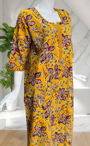Yellow Floral Pure Cotton Long Sleeve Nighty. Pure Durable Cotton | Laces and Frills