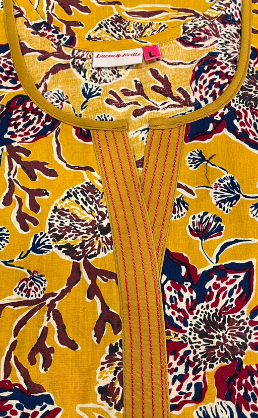 Yellow Floral Pure Cotton Long Sleeve Nighty. Pure Durable Cotton | Laces and Frills
