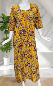 Yellow Floral Pure Cotton Long Sleeve Nighty. Pure Durable Cotton | Laces and Frills