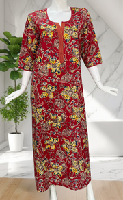 Red Floral Pure Cotton Long Sleeve Nighty. Pure Durable Cotton | Laces and Frills