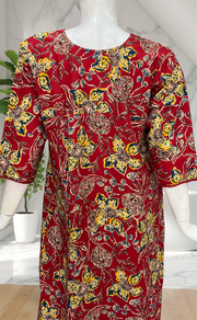 Red Floral Pure Cotton Long Sleeve Nighty. Pure Durable Cotton | Laces and Frills