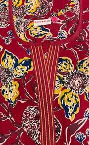 Red Floral Pure Cotton Long Sleeve Nighty. Pure Durable Cotton | Laces and Frills