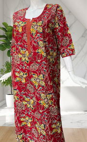 Red Floral Pure Cotton Long Sleeve Nighty. Pure Durable Cotton | Laces and Frills