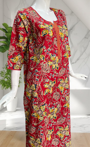 Red Floral Pure Cotton Long Sleeve Nighty. Pure Durable Cotton | Laces and Frills