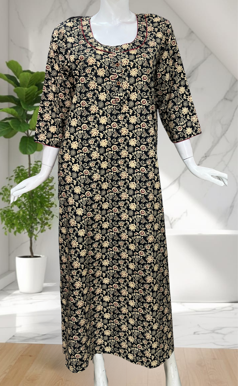 Black Garden Pure Cotton Long Sleeve Nighty. Pure Durable Cotton | Laces and Frills