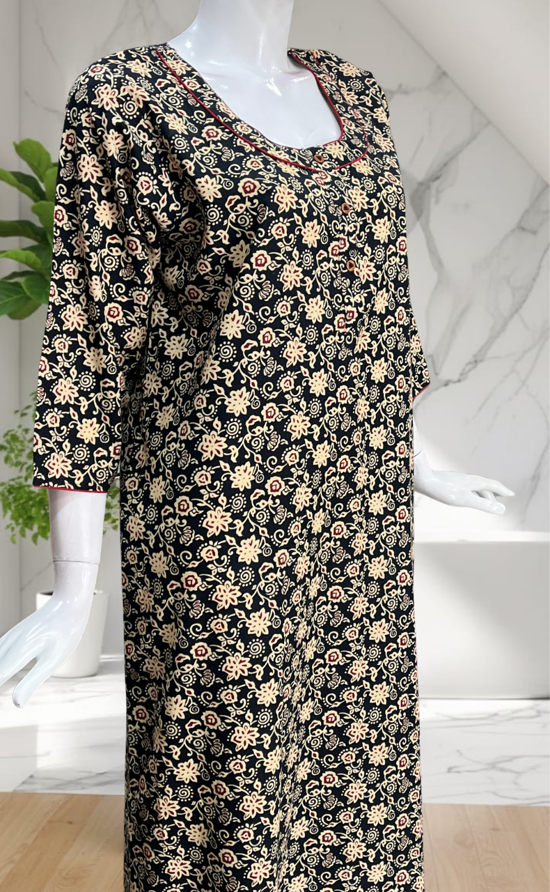 Black Garden Pure Cotton Long Sleeve Nighty. Pure Durable Cotton | Laces and Frills
